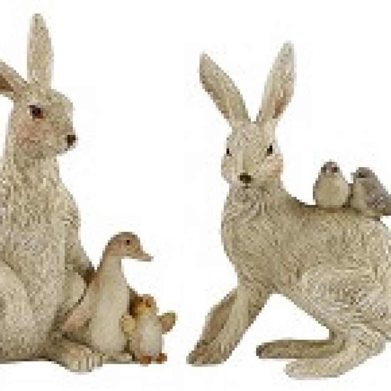 Dekorační figurka Zajíc s ptáčky 14cm