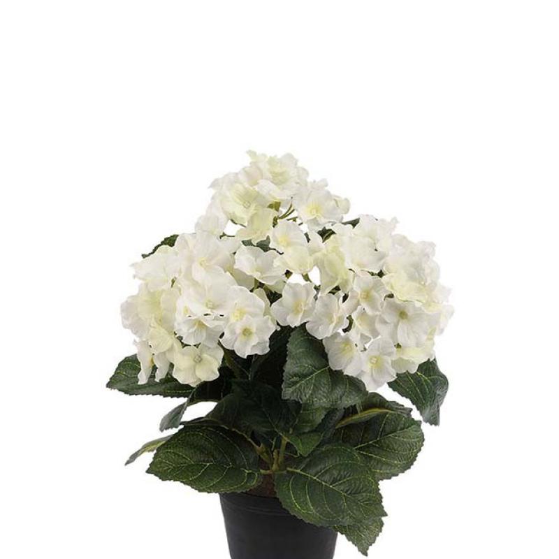 Umělá květina Hortenzie bílá v květináči 30cm